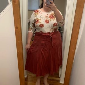 Burnt Orange Flowy Midi Skirt